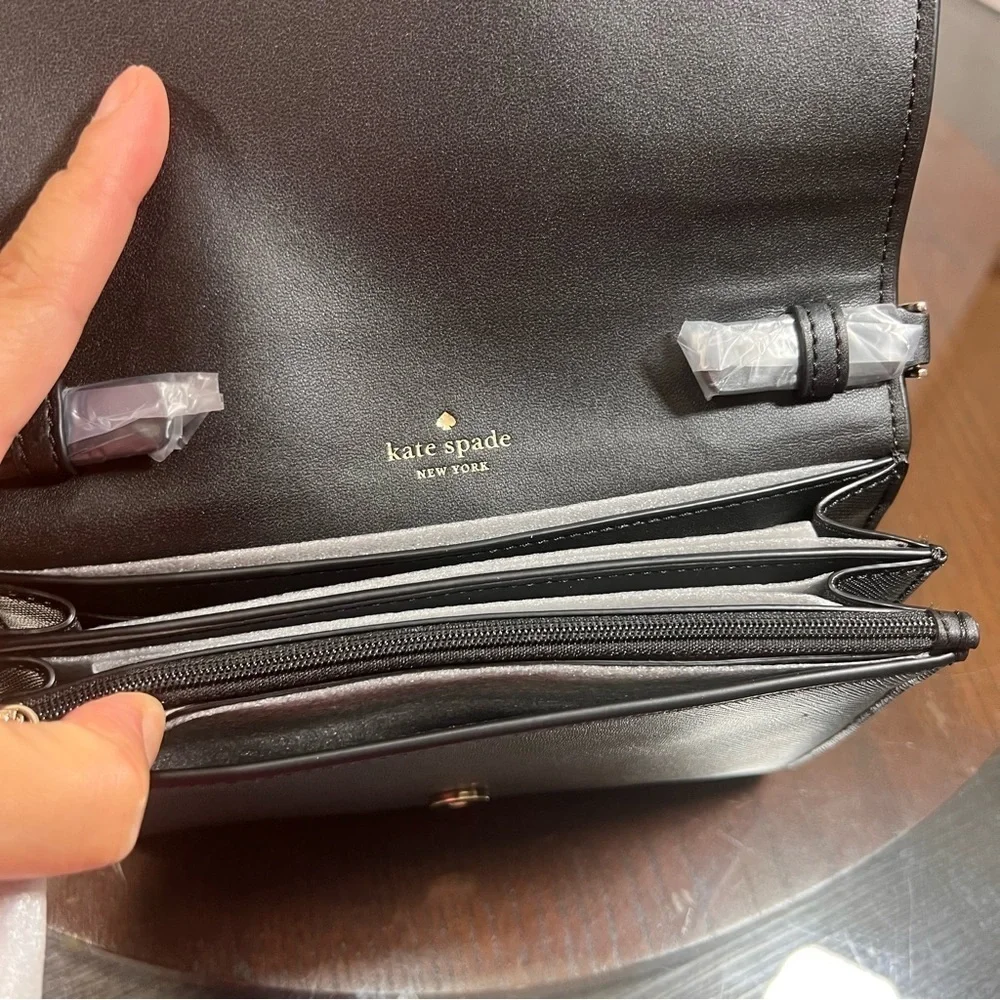 KATE SPADE NEW YORK DANA WALLET ON A STRING. Black PVC Nwt